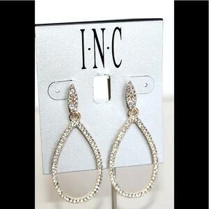INC Gold Tone Crystal Teardrop Drop Earrings